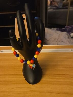 Multicolor Autisim Heart Puzzle Charm Beaded Bracelet - Women